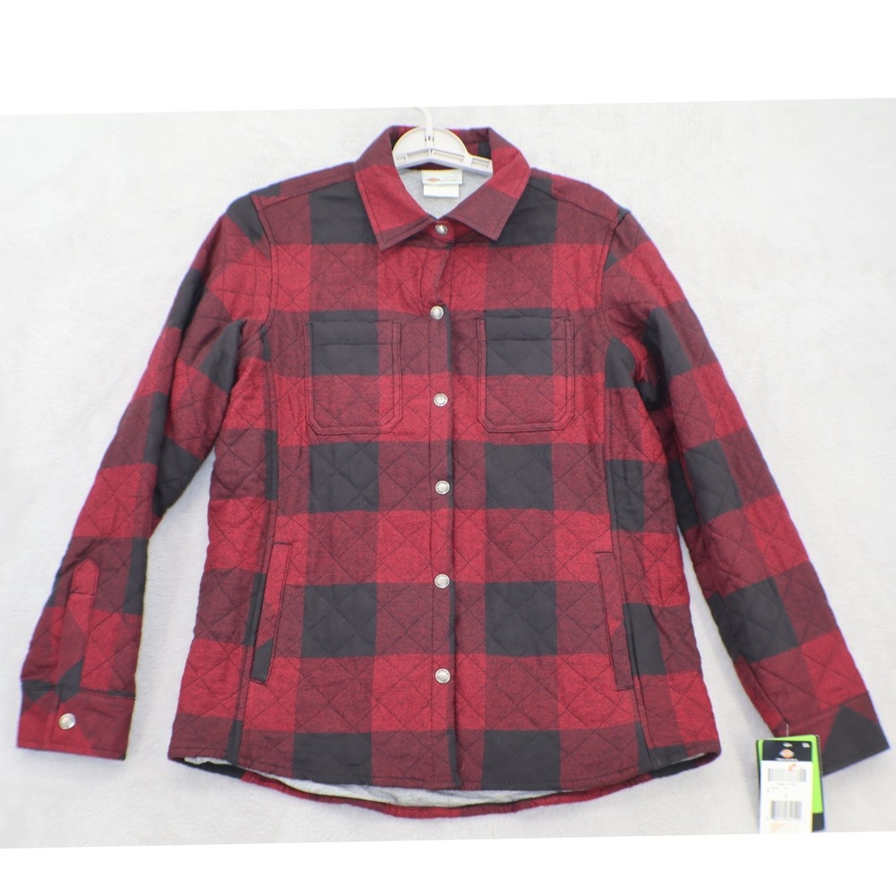 Dickies Womens L Buffalo Plaid Quilted Flannel Shirt Jacket Red Black NWT